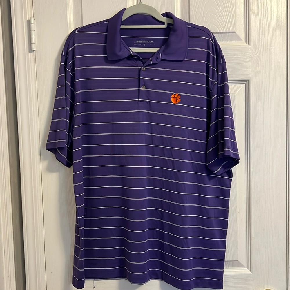 Nike Clemson golf shirt short sleeve polo Dry Fit Tiger paw logo. Mens XL